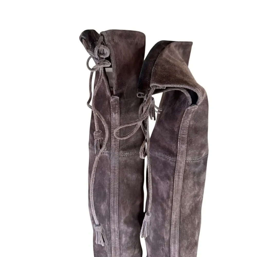 Frye Brown Suede Over-the-Knee Flat Boots with Tie Detail Size 7M